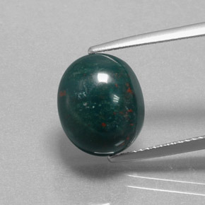 Pietra del sangue Verde maculato naturale da 6.77 ct, Taglio ovale, Opaco