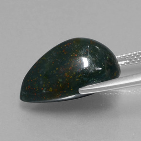 Pietra del sangue Verde maculato naturale da 9.48 ct, Forma a pera, Opaco