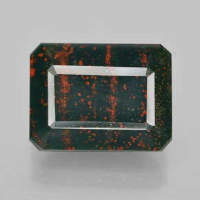 Pietra del sangue Verde maculato naturale da 9.25 ct, Taglio smeraldo, Opaco