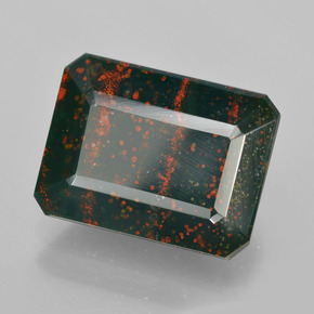 Pietra del sangue Verde maculato naturale da 9.25 ct, Taglio smeraldo, Opaco