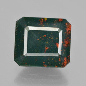 Pietra del sangue Verde maculato naturale da 6.67 ct, Taglio smeraldo, Opaco