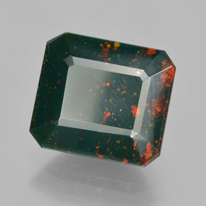 Pietra del sangue Verde maculato naturale da 6.67 ct, Taglio smeraldo, Opaco