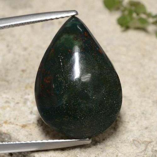 15.14ct Naturale Verde scuro Pietra del sangue, Forma a pera, Opaco