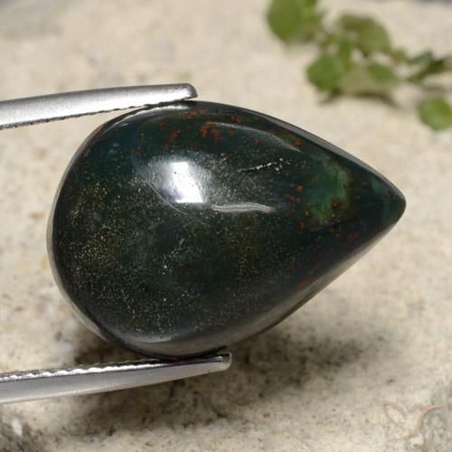 Pietra del sangue Verde scuro naturale da 15.14 ct, Forma a pera, Opaco