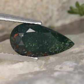 Pietra del sangue Verde maculato naturale da 1.78 ct, Forma a pera, Opaco