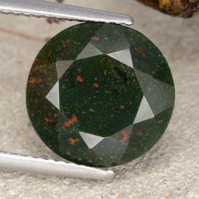 Pietra del sangue Verde maculato naturale da 6.80 ct, Taglio rotondo, Opaco