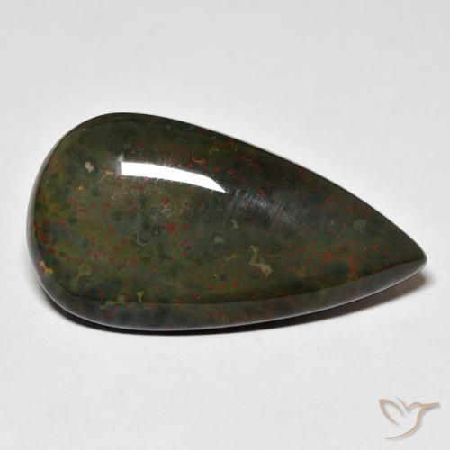 Pietra del sangue Verde e Rosso naturale da 21.91 ct, Forma a pera, Opaco
