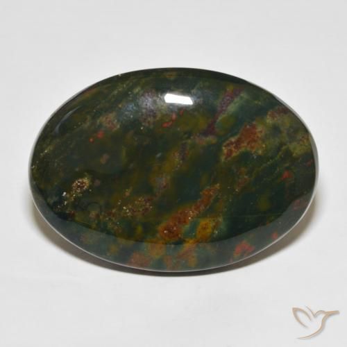 39.09ct Naturale Verde e Rosso Pietra del sangue, Ovale, Opaco