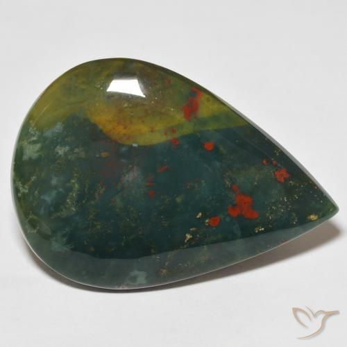 Pietra del sangue Verde e Rosso naturale da 25.40 ct, Forma a pera, Opaco