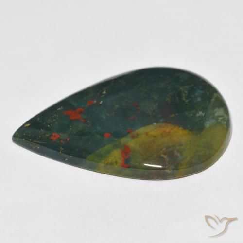 Pietra del sangue Verde e Rosso naturale da 25.40 ct, Forma a pera, Opaco