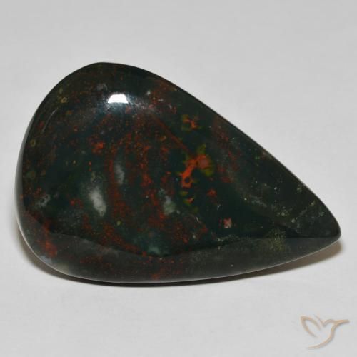 46.99ct Naturale Verde foresta Pietra del sangue, Forma a pera, Opaco