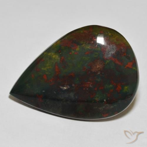 33.07ct Naturale Verde e Rosso Pietra del sangue, Forma a pera, Opaco
