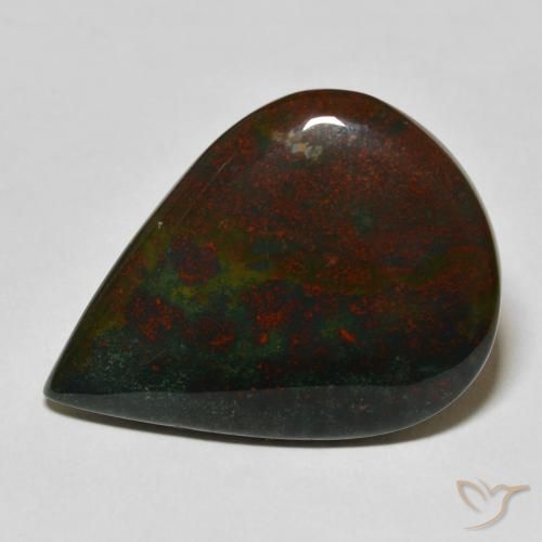 Pietra del sangue Verde e Rosso naturale da 23.05 ct, Forma a pera, Opaco