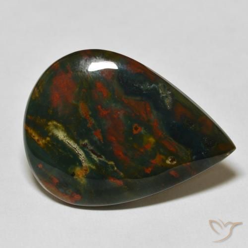 26.03ct Naturale Verde e Rosso Pietra del sangue, Forma a pera, Opaco