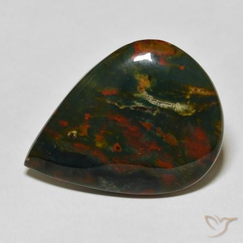 Pietra del sangue Verde e Rosso naturale da 26.03 ct, Forma a pera, Opaco