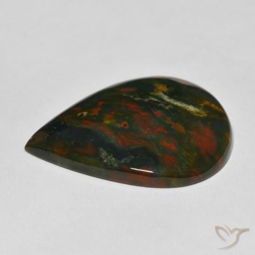Pietra del sangue Verde e Rosso naturale da 26.03 ct, Forma a pera, Opaco