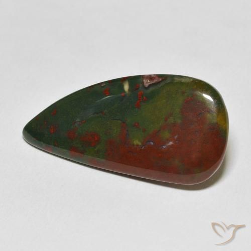 Pietra del sangue Verde e Rosso naturale da 17.16 ct, Forma a pera, Opaco