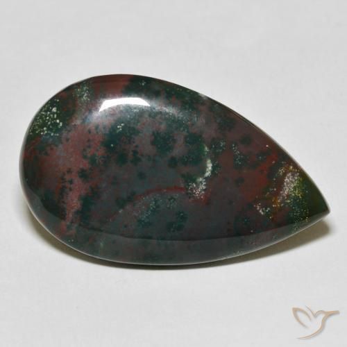 31.64ct Naturale Verde e Rosso Pietra del sangue, Forma a pera, Opaco