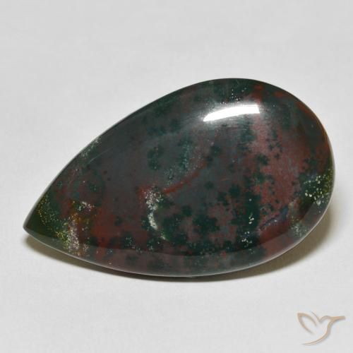 Pietra del sangue Verde e Rosso naturale da 31.64 ct, Forma a pera, Opaco