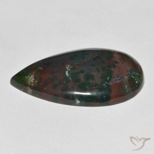 Pietra del sangue Verde e Rosso naturale da 31.64 ct, Forma a pera, Opaco