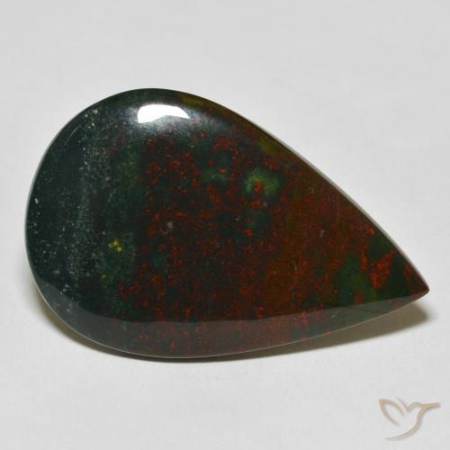 27.57ct Naturale Verde e Rosso Pietra del sangue, Forma a pera, Opaco