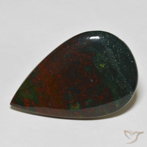 Pietra del sangue Verde e Rosso naturale da 27.57 ct, Forma a pera, Opaco