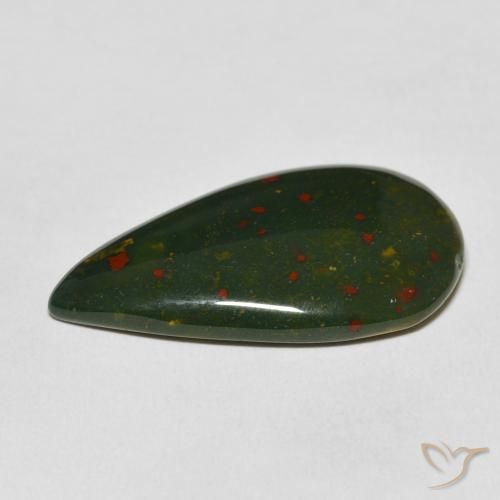Pietra del sangue Verde e Rosso naturale da 15.48 ct, Forma a pera, Opaco