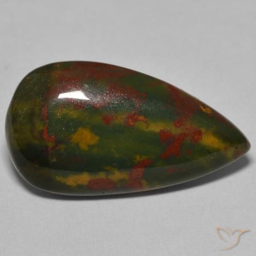 Pietra del sangue Verde e Rosso naturale da 15.94 ct, Forma a pera, Opaco
