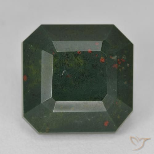 17.25ct Naturale Verde foresta Pietra del sangue, Taglio smeraldo, Opaco