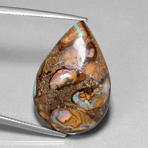 Opale boulder naturale multicolore da 36,80 ct, taglio a pera, opaco