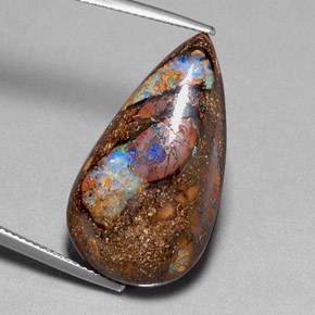 Opale boulder naturale multicolore da 24,40 ct, taglio a pera, opaco