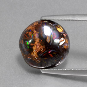 Opale boulder naturale multicolore da 5,18 ct, taglio rotondo, opaco