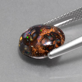Opale boulder naturale multicolore da 5,18 ct, taglio rotondo, opaco