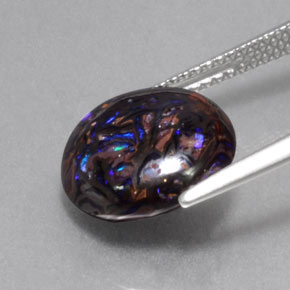 Opale boulder naturale multicolore da 5,24 ct, taglio rotondo, opaco