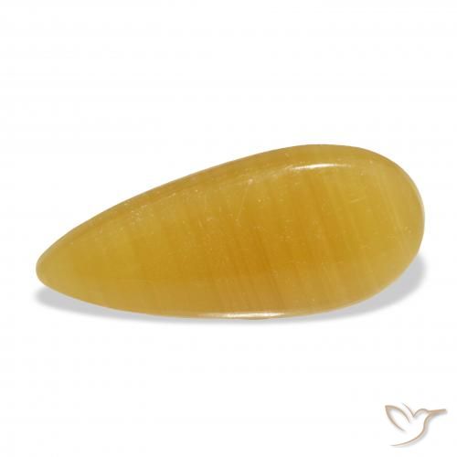 21.39ct Naturale Arancione-Oro Calcite, Forma a pera, Traslucido