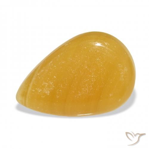 38.52ct Naturale Arancione-Oro Calcite, Forma a pera, Traslucido