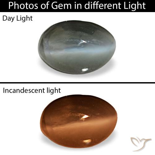 Cat's eye alexandrite naturale grigio da 0,56 ct, taglio ovale, opaco
