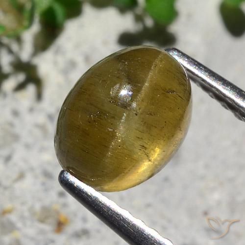 Apatite effetto occhio di gatto Giallo terroso naturale da 2.12 ct, Ovale, Traslucido