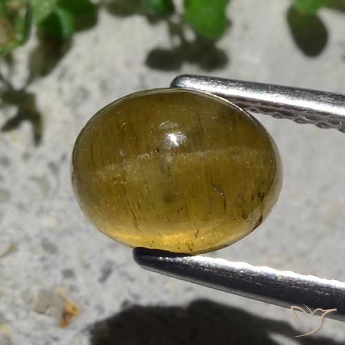Apatite effetto occhio di gatto Giallo terroso naturale da 2.12 ct, Ovale, Traslucido