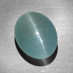Cat's eye aquamarine naturale verde da 12,68 ct, taglio ovale, traslucido