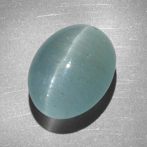 Cat's eye aquamarine naturale verde da 12,68 ct, taglio ovale, traslucido