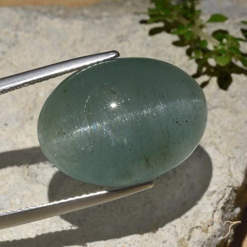 Acquamarina Occhio di Gatto Azzurro verde chiaro naturale da 25.89 ct, Ovale, Traslucido