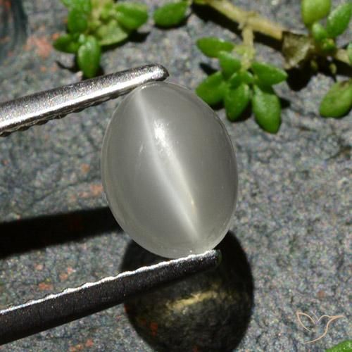 1.02ct Naturale Bianco caldo Pietra di Luna effetto occhio di gatto, Ovale, Traslucido