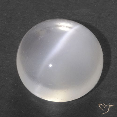 1.40ct Naturale Bianco traslucido Pietra di Luna effetto occhio di gatto, Rotondo, Trasparente