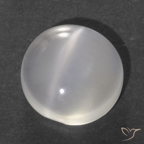 1.12ct Naturale Bianco Pietra di Luna effetto occhio di gatto, Rotondo, Trasparente