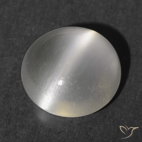 1.16ct Naturale Bianco caldo Pietra di Luna effetto occhio di gatto, Rotondo, Trasparente
