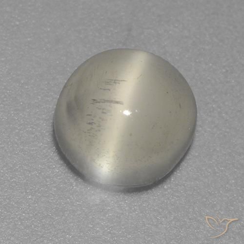 1.57ct Naturale Bianco caldo Pietra di Luna effetto occhio di gatto, Rotondo, Trasparente