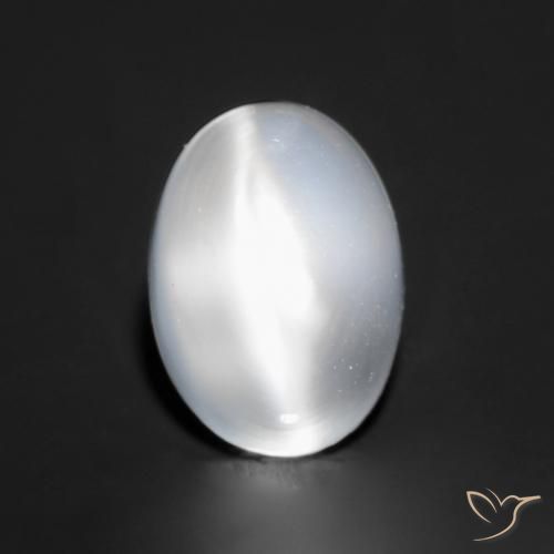 1.06ct Naturale Bianco Pietra di Luna effetto occhio di gatto, Ovale, Trasparente