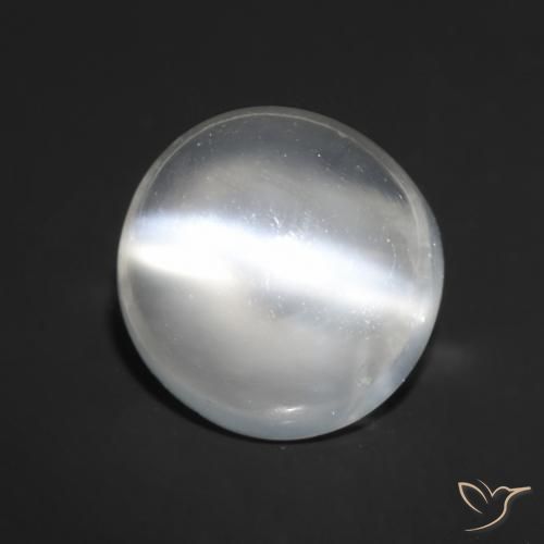 Pietra di luna occhio di gatto Bianco naturale da 1.57 ct, Taglio rotondo, Trasparente