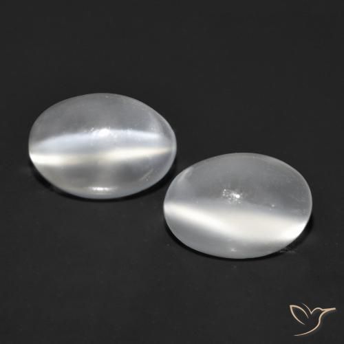 1.53ctw Naturale Bianco Pietra di Luna effetto occhio di gatto, Ovale, Trasparente